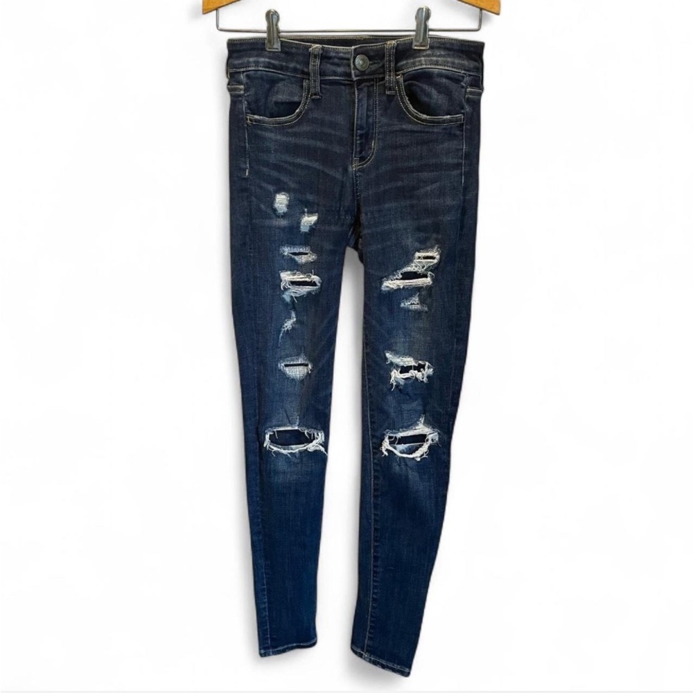 American Eagle Super Stretch Distressed Skinny Jeans Size 4 W27” R9”Inse…
